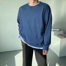 로인드 맨투맨 오버핏 긴팔 면 티 라운드 커플 시밀러 룩 티셔츠 봄 가을 남자 옷 코디