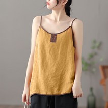 여름면화 및 린넨 재킷 여성 수 놓은 조끼 민소매 뒷면 작은 콘돌 벨트를 착용