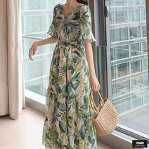 가바바 여성 원피스 브이넥 허리슬림 숲속 반팔 롱원피스 G48939