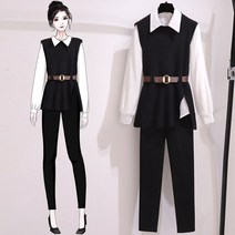 HQINT 여성 투피스 세트 캐주얼 상하세트 치마 바지 정장 정장세트 가을 겨울 ZA-65909