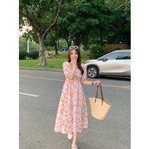 실사 현물 빅사이즈 여성 통통 MM 잔꽃 슬림핏 셔츠 망홍 잔꽃 롱 슬림핏 원피스