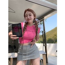 코코아리 아가씨 스키니핏 이니셜 t셔츠 슬림핏 걸스 숏 크롭 이너 상의