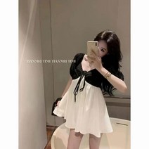 블랙 앤 화이트 컬러 원피스 센티멘털 초센션 여름 여자 작은 키 박시 나시 스커트