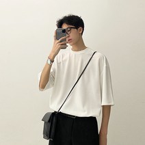 오버핏 라운드넥 반팔티 스판 가벼운 무지 데일리 냉감 반팔 티셔츠