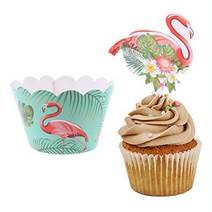 Amosfun 24pcs Flamingo Printing Cupcake Wrapper and Topper Tropical Rainforest Theme Cupcake Decor P, 1