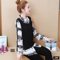 가바바 여성 빅사이즈 긴팔 블라우스 파티하는 사람들 패턴 레이어드 긴팔 블라우스 G44225