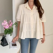 셀러허브 패션 여자 여름 캉캉 플리츠 반팔 블라우스