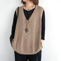 제이제이헤라 여성용 브이넥 그물무늬 뜨게조끼 V-20