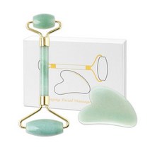 괄사마사지기 마사지스틱 마사지괄사 천연 석재 괄사 세트 스크레이퍼 마사지 롤러 목 등 발 손 다리 바디 페이스 릴랙싱 통증 완화, Green with box