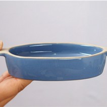 술안주 과일 나물 김치 예쁘게 담기 도자기 손잡이 접시 타원형 15.4cm 민무늬, 코발트블루