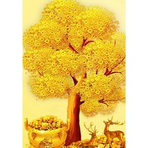 지산 DIY 보석십자수 (캔버스형) 50x40cm, AD35 황금나무와 노루