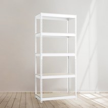 앵글선반 철제 창고 다용도실선반 5단 900 x 300 x 1500, 화이트, 12mm 강화 MDF 보드