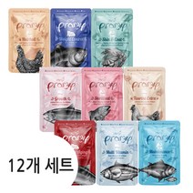 프라미 고양이 습식 파우치 70g 12개 고양이 기능성 간식 키튼 어덜트 시니어, 어덜트 스킨코트(참치새우가리비) 12개