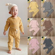 이지 줄무늬 쫄쫄이 유아 상하복(70-100) 204214 브라운90