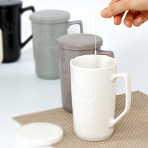데코하우스 녹차 뚜껑 빅머그 500ml 거름망 전자레인지 도자기 머그컵, 녹차뚜껑빅머그_화이트