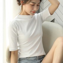 여성 티셔츠 모달 5부 얇은 찰랑 소프트 스판 이너 반목티 반목폴라티 4계절