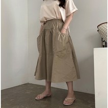 [비비애르] 포켓 셔링 코튼 밴딩 스커트 풍성한 데일리 편한치마