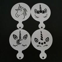 4pcs 유니콘 디자인 커피 라떼 카푸치노 바리 스타 아트 스텐실 쿠키 컵케익 라떼 커피 인쇄 금형 케이크 장식 도구