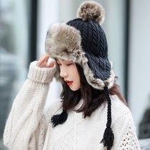 라라티나 방한 니트 방울 귀달이 모자
