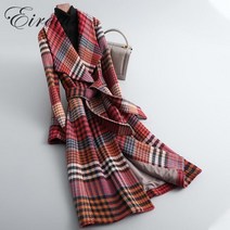 가을/겨울 2021 여성 모직 코트 여성 롱 슬림 슈트 햅번 스타일 레드 체크 하이 엔드 코트
