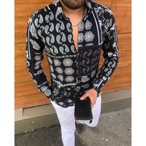 와이케이하우스 남성 화려한 캐주얼 셔츠 건달 조폭 깡패 남방 셔츠 긴팔 남성 프린트 남성 셔츠