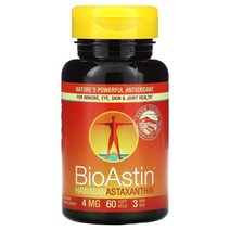 뉴트렉스 하와이 BioAstin Hawaiian Astaxanthin 비건 소프트젤 30정, 60개, 4 mg