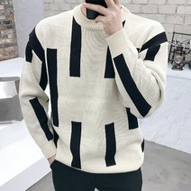 용된다 남자 겨울 배색 오버핏 라운드 니트