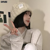 후드 여성 굵은 니트 비니 추동절기 코디 머리둘레 그린 루즈핏