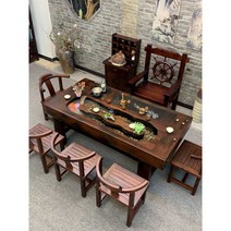 물이흐르는 거실테이블 원목 통나무 사무실 접대실, 1.6m 테이블+의자1개+등받이의자4개 세트