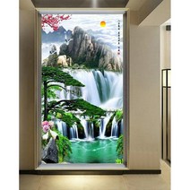 아트미니 보석십자수 일출 재운 황금 폭포 도전 기회 홍매화 산수화, 70x120cm