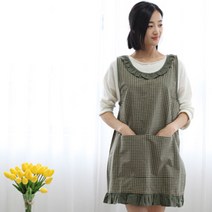 소담소담 딥그린체크 원피스앞치마 앞치마, 프리사이즈