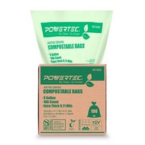 POWERTEC ASTM D6400 인증 퇴비화 봉투 - 100개 | 11.35리터 11.3갤런 쓰레기 봉투 0.71Mil 미국 BPI 및 유럽 OK 퇴비 홈 지속 가능한 녹색