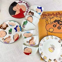 혼밥그릇 굿즈 가정용 1인 짱구식기세트 밥 자취 식사, 접시 3개 그릇 6개