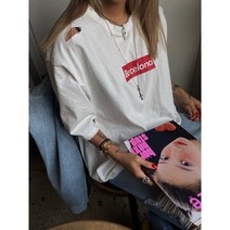 워싱 로고 구제 박스핏 반팔 티
