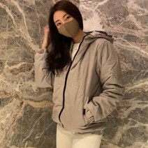 여성 후드 솔리드 숏패딩