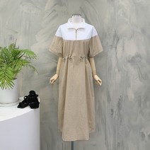 행복여[신상무배]라운 배색 스포티 반집업 스트링 바스락 아노락 원피스
