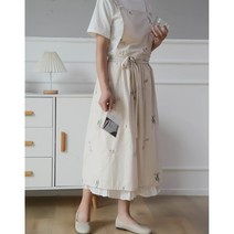 코튼 파스텔 원피스 앞치마 꽃집 카페 바리스타 신혼부부 앞치마 선물용, 방수 자수 스커트-[베이지]