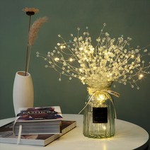 꽃무드등 무드등 수유등 특이한무드등 diy 모조 꽃다발 야생화 튤립 안개꽃병 핸드메이드 소재 민들레 장식 드라이 플라워 부케 테이블 상차림 아이디어 선물, USB 플러그 리모컨, 안개꽃 (컬러글라스 비드)