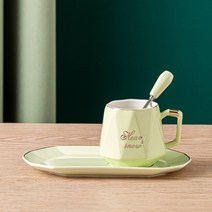 Z3JC 패밀리룩 심플 머그컵, 민트(스푼+접시+230ml)