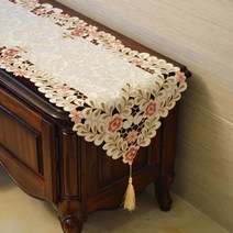 식탁보 유럽풍 패브릭 텔러비전선반 티테이블 직사각형 탁상보 레이스 침대협탁 테이블보 긴테이블 깃발, T05-809, C05-40*245(사용 장롱 195-210cm)