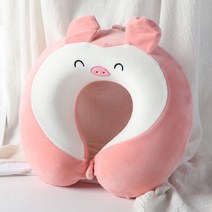 록신 만화 메모리 면U유형 베개 사무실 목 베개, 핑크 하트 돼지