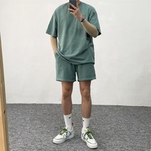 파블럼 여름 오버핏반팔 반바지 피그먼트 트레이닝복 세트