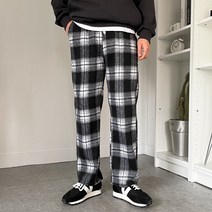 남자 울 캐쥬얼 체크 와이드 밴딩 팬츠(3COLOR)