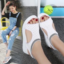 [Myshe]여름 여성 패션 스니커즈 여자단화 플랫 슈즈 슬립온 펀칭 샌들 190530JAWE04A, 245, 블랙