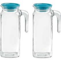 Bormioli Rocco Frigoverre Set Of 2 Glass Jugs With Teal Airtight Lid 33.75 Oz. Pitcher With Hermet