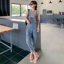 온라인 연예인 데님 서스펜더 대형 여성 의류 여름 새로운 느슨한 젊은 나이 감소 스트레이트 와이드 다리 바지