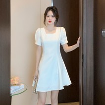 프렌치 화이트 큐빅 슬림핏 원피스 여 작은 키 드레스 스커트