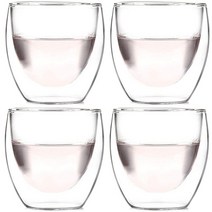 Amlong Crystal 이중벽 유리 샷 글라스 에스프레소 컵 85g(3온스) 선물 상자 포함 4개 세트, SHOT GLASS 4 PK