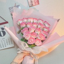어도러블플레르 비누꽃다발 20송이 조화 기념일꽃 생일 선물 성묘 축하 시들지않는꽃, 화이트, 연보라