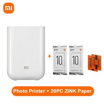 포스트잇 프린터 라벨링기 글로벌 버전 Xiaomi 포켓 포토 Mijia Mini AR DIY Share 500mAh Picture Printer For iPhone Android, 프린터 추가 20Pcs